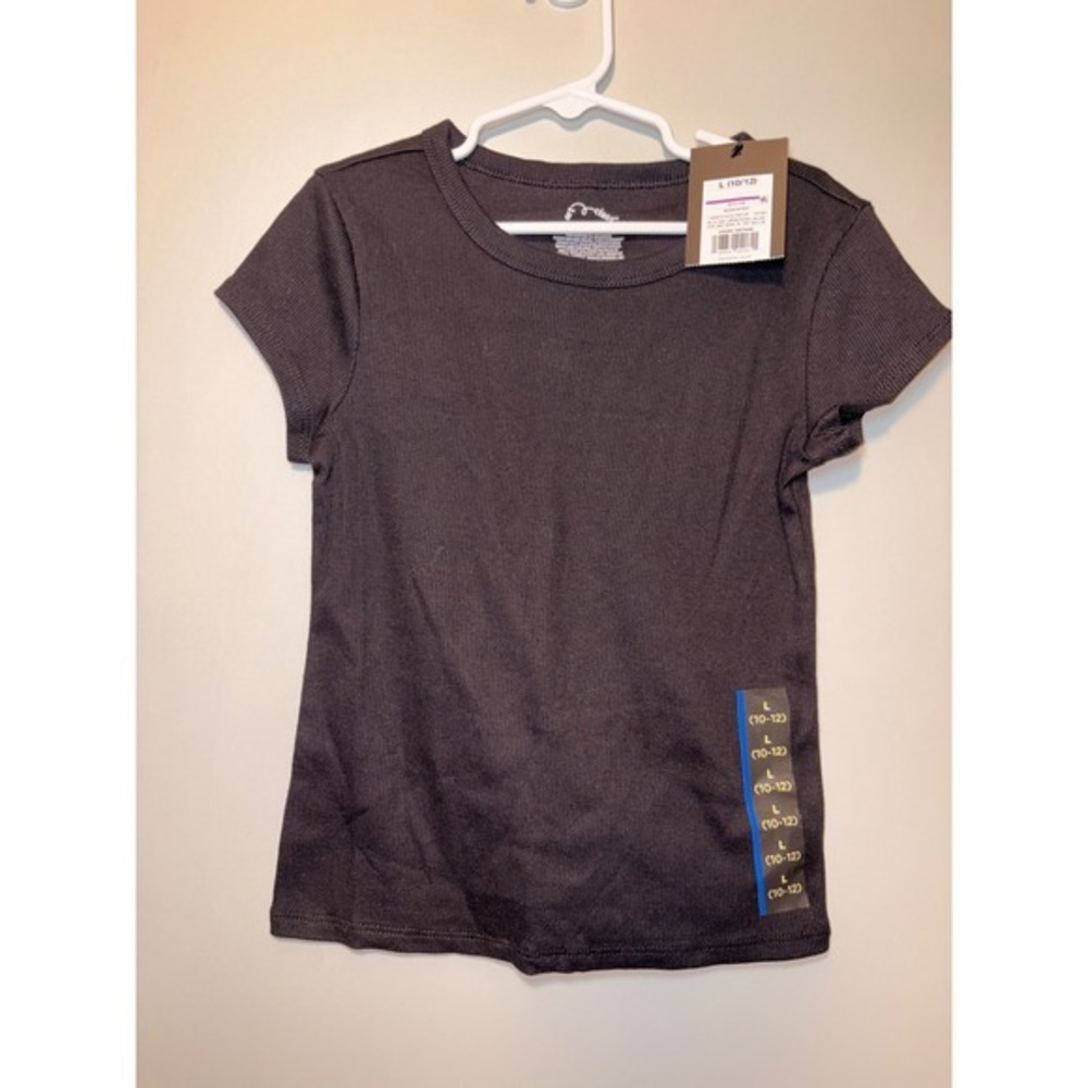 Art Class Girls Ribbed Short Sleeve T-Shirt Black Size L 10-12 New With Tags